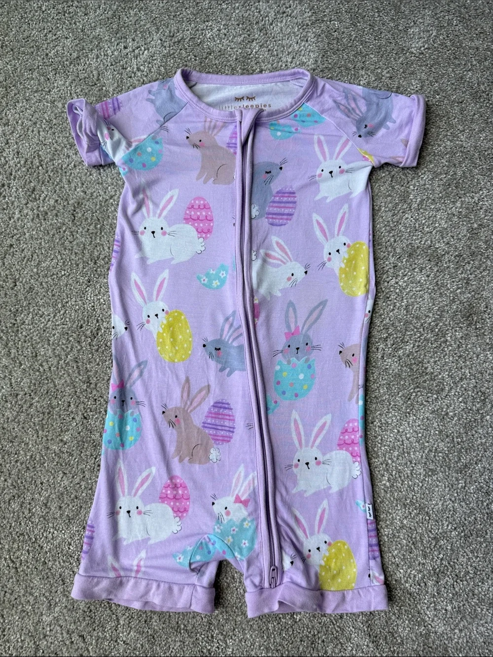 Little Sleepies- Lavender Hoppy Days Bunny Easter Shortie Zippy Romper, 2T